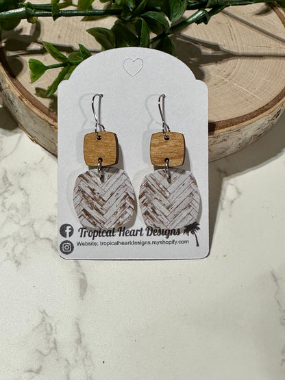 Mini Rounded Squares/Connector Earrings - Weathered Wood