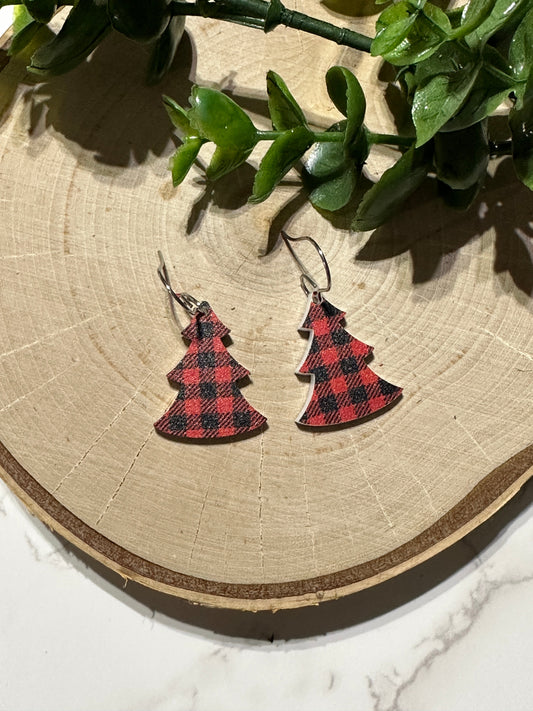 Small Buffalo Plaid Acrylic Christmas Tree Earrings