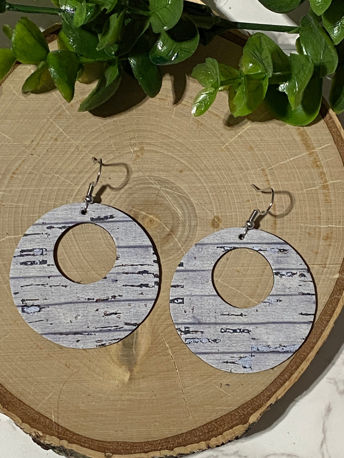 Gray Woodlike Open Circle Earrings