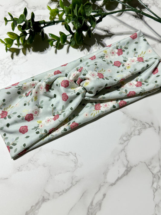 Light Mint Floral Twist Headband
