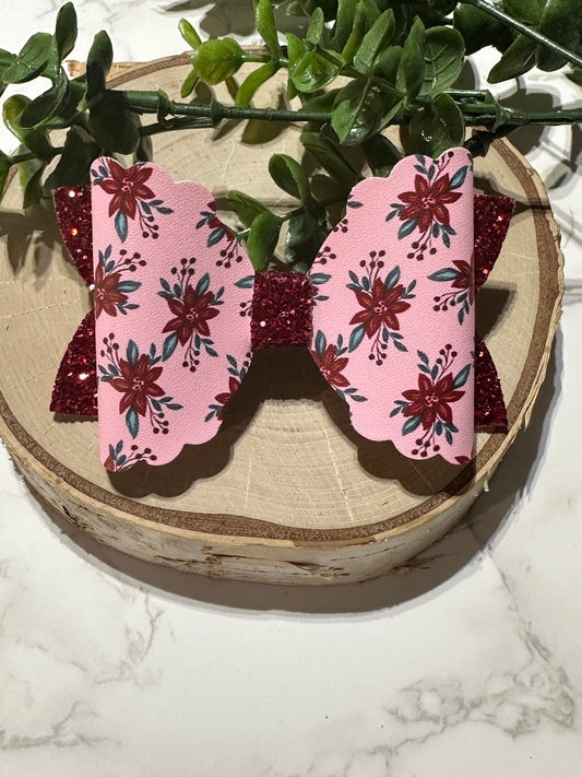 Christmas Poinsettia on Pink Hairbow