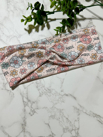 Pink Nurse Flowers Twist Headband