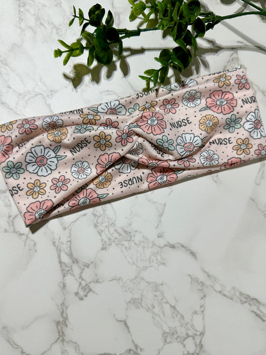 Pink Nurse Flowers Twist Headband