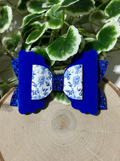 Blue Winter Floral bow - 2 options