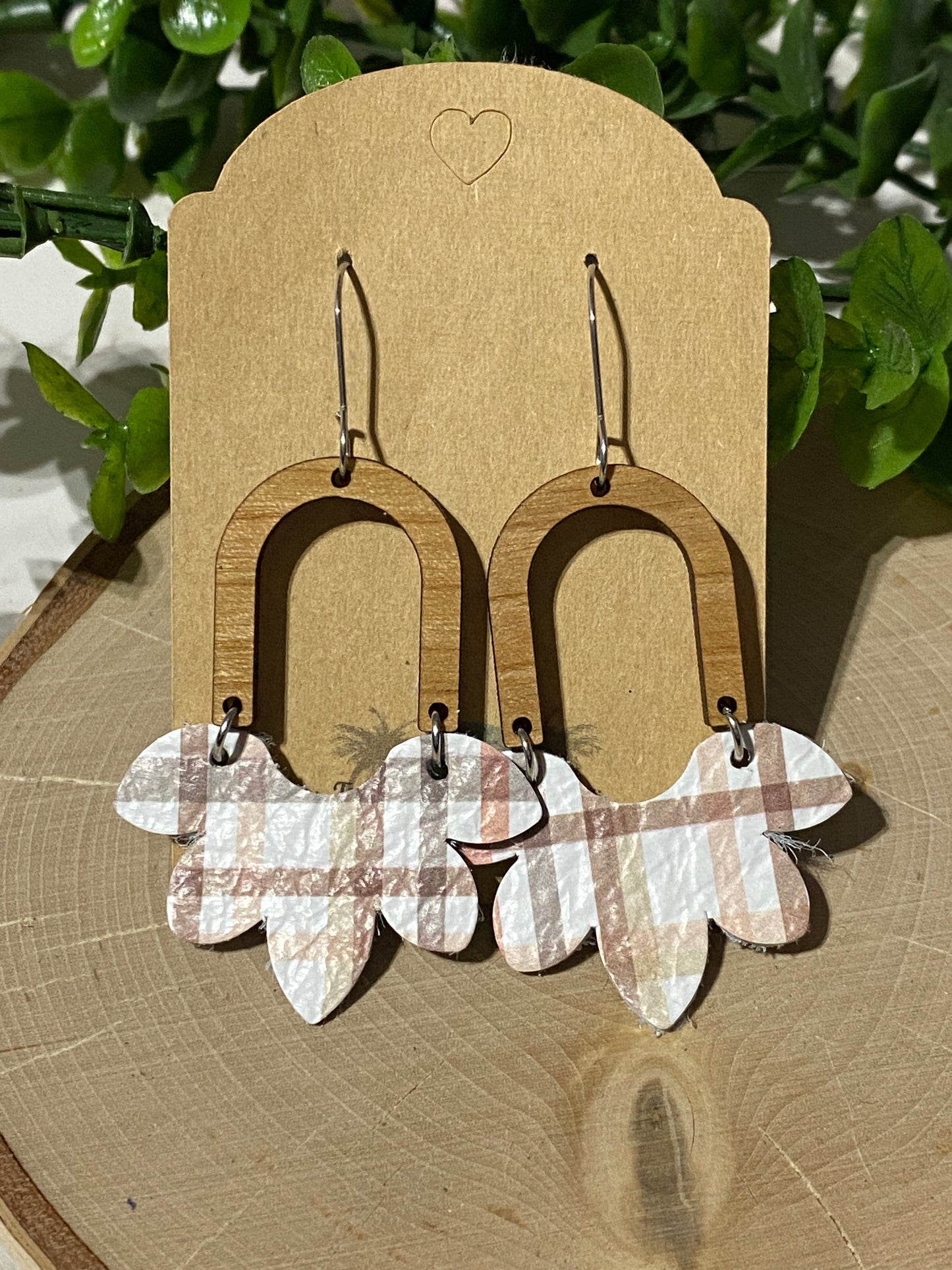 Neutral Browns Plaid - half flower/arch earrings