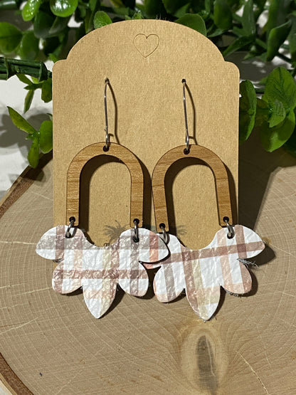 Neutral Browns Plaid - half flower/arch earrings