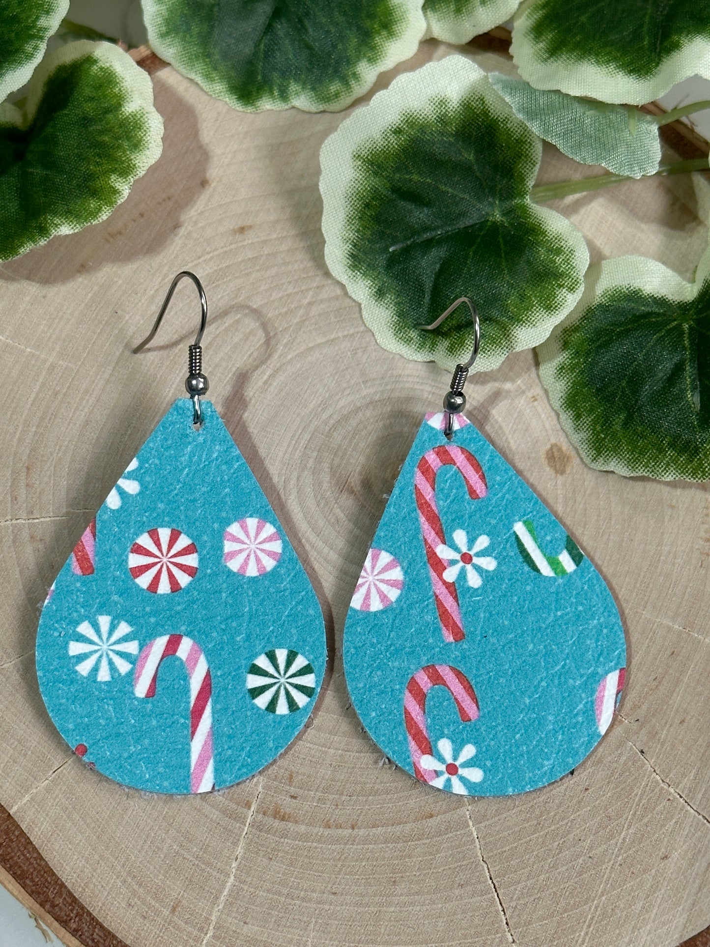 Blue Candy Cane Teardrop Earrings
