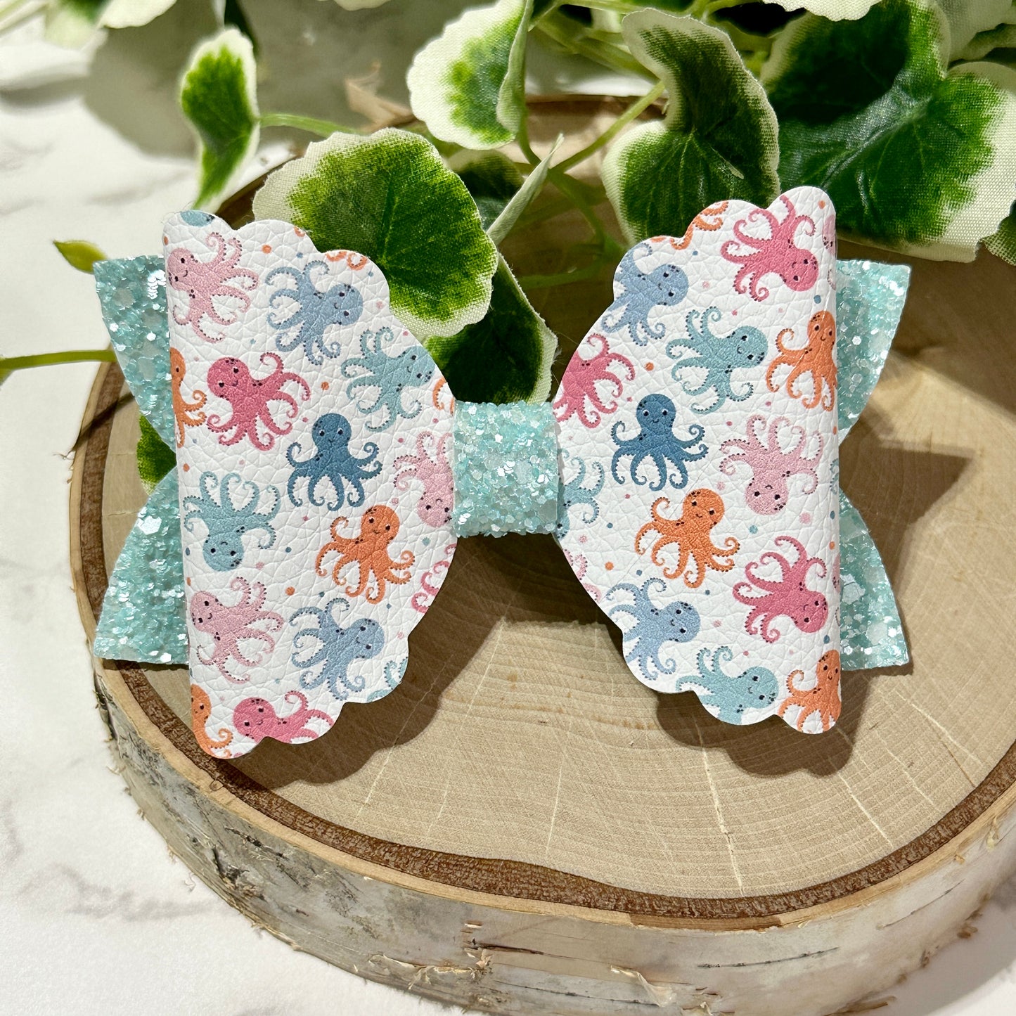 Octopus Hairbow Blue Glitter