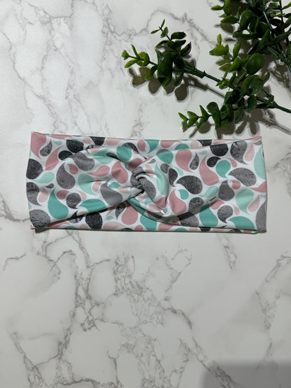 Mint/Pink/Grey Drops Twist Headband