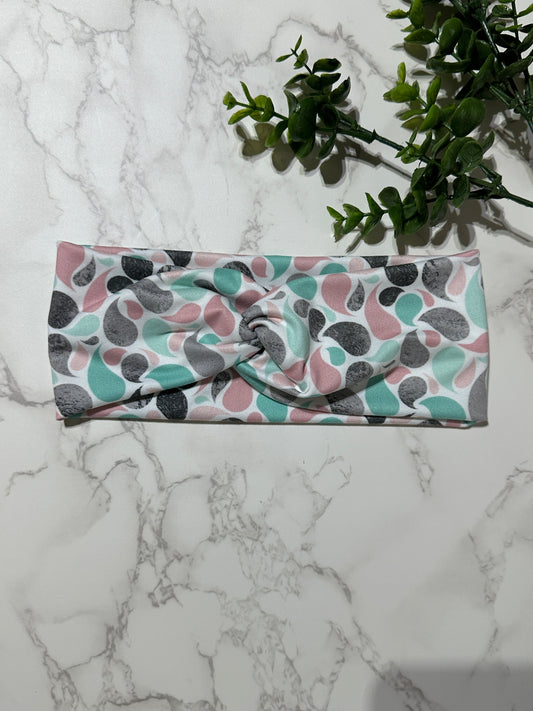 Mint/Pink/Grey Drops Twist Headband