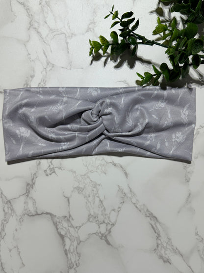 Wheat/Floral on Grey Twist Headband