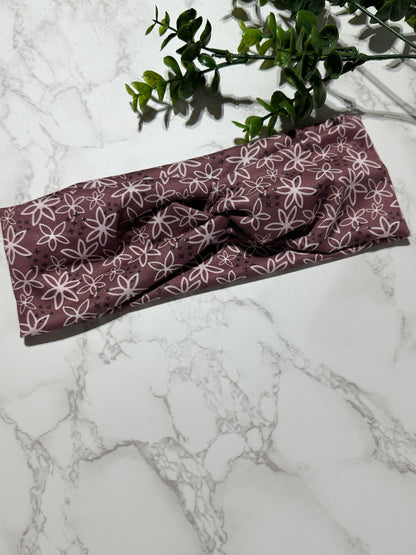 Boho Flowers on Mauve Twist Headband