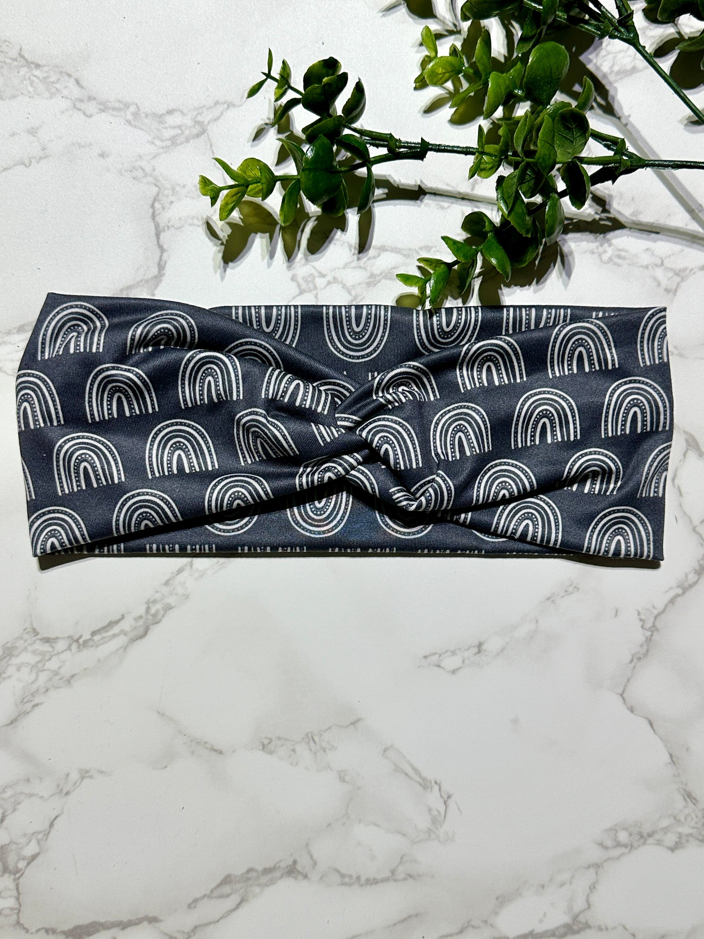 Boho Rainbows on Dark Grey Twist Headband