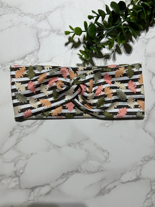 Fall Leaves on Stripes Twist Headband