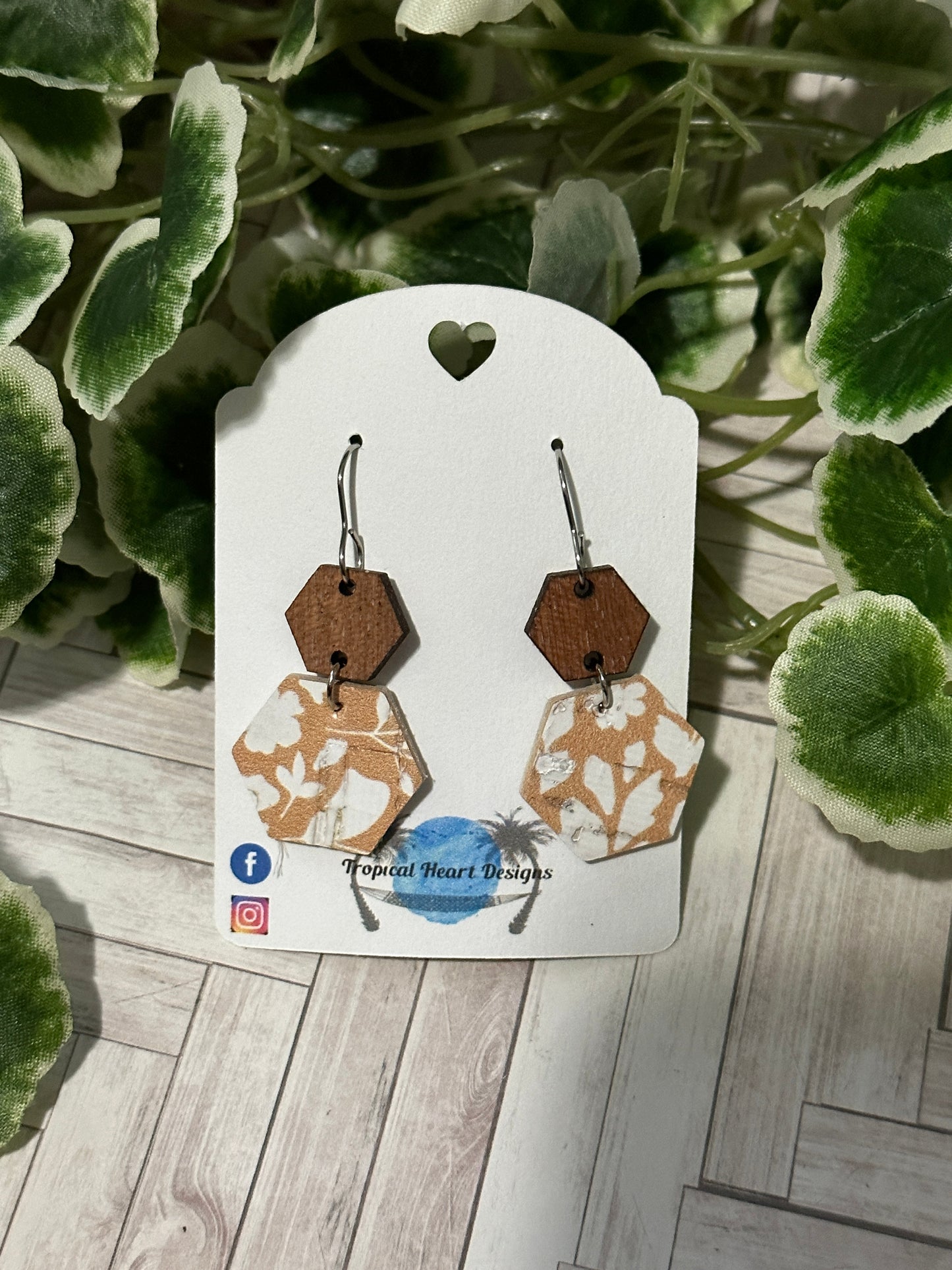 Yellow Floral Small Hexagon Earrings