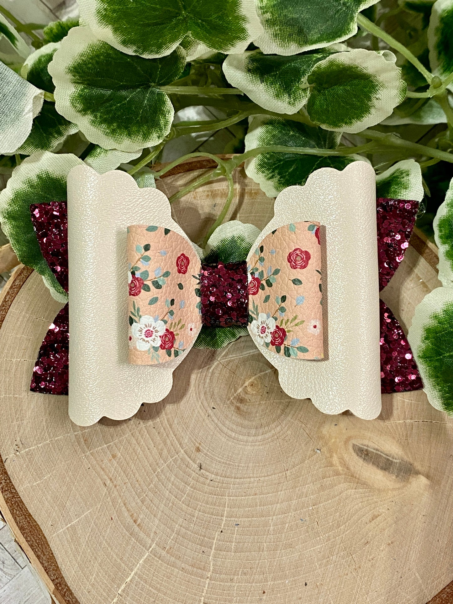 Beautiful floral on peach hair bow