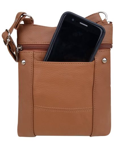 Genuine cowhide leather crossbody with phone pocket
