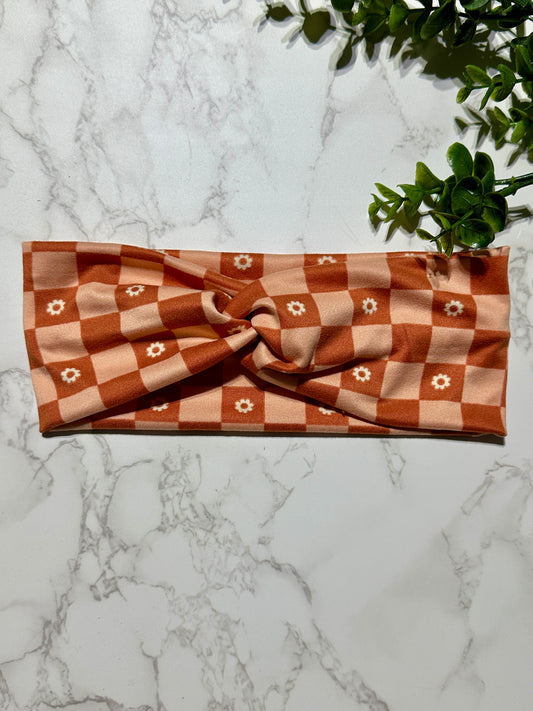 Pumpkin Orange Checkered Twist Headband