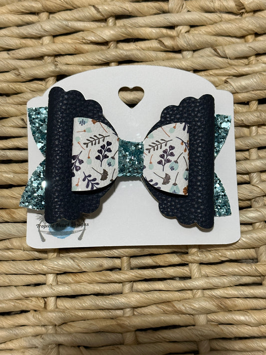 Navy leaves hairbow