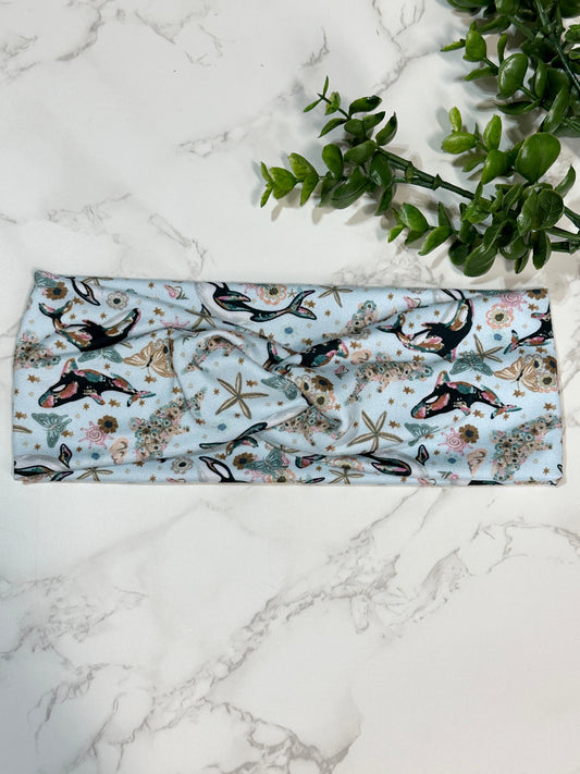 Stunning floral/whale twist headband