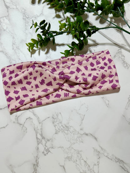 Purple Scribble on Pink Twist Headband