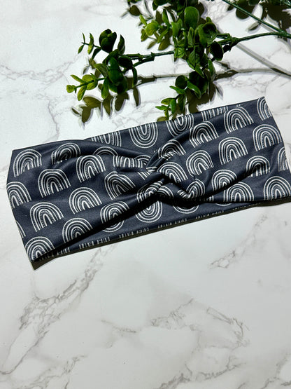 Boho Rainbows on Dark Grey Twist Headband